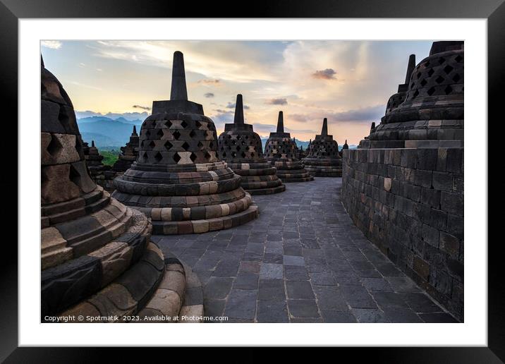 Borobudur sunrise religious temple ancient Indonesia Framed Mounted Print by Spotmatik 