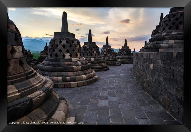 Borobudur sunrise religious temple ancient Indonesia Framed Print by Spotmatik 