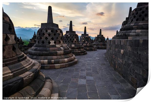 Borobudur sunrise religious temple ancient Indonesia Print by Spotmatik 
