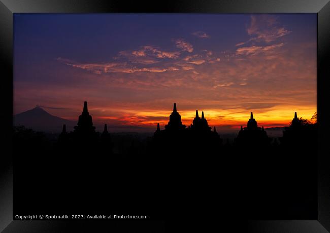 Silhouette Borobudur Landmark monument temple to Hinduism Java Framed Print by Spotmatik 