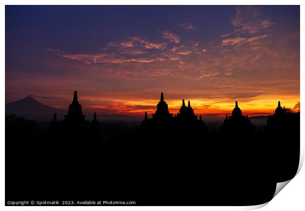 Silhouette Borobudur Landmark monument temple to Hinduism Java Print by Spotmatik 