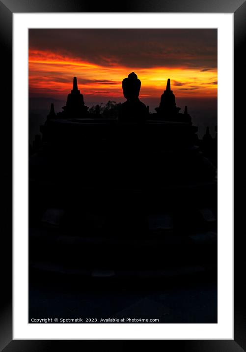Sunrise Silhouette Borobudur monument temple to Hinduism Java Framed Mounted Print by Spotmatik 