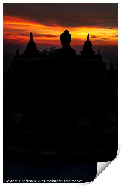 Sunrise Silhouette Borobudur monument temple to Hinduism Java Print by Spotmatik 