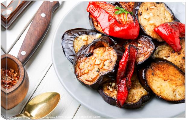 Grilled juicy vegetables on a plate. Canvas Print by Mykola Lunov Mykola