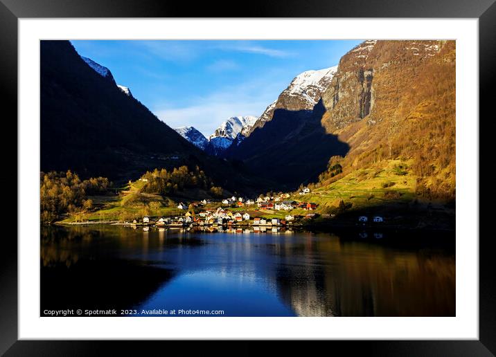 Norway valley village community on glacial fjord Scandinavia Framed Mounted Print by Spotmatik 