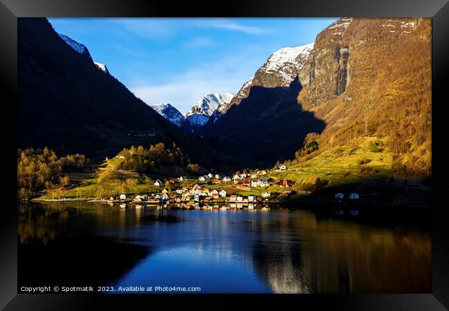 Norway valley village community on glacial fjord Scandinavia Framed Print by Spotmatik 