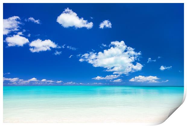 View of blue ocean and white sandy beach Print by Spotmatik 