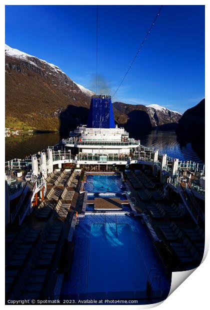Cruise ship Norwegian Fjord in sunlight Scandinavia Europe Print by Spotmatik 