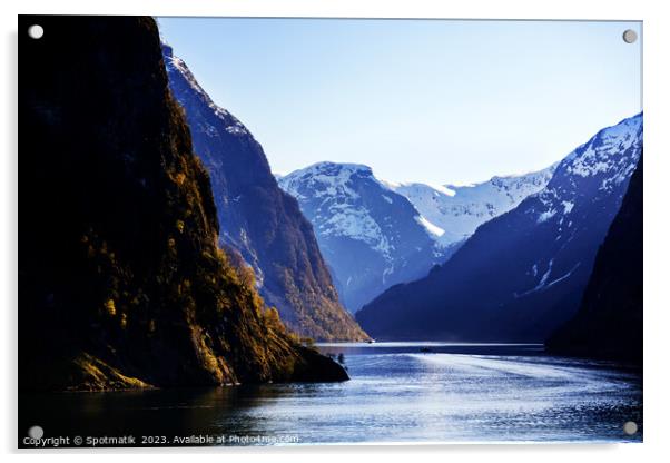 Norway travel mountain valley on glacial fjord Scandinavia Acrylic by Spotmatik 
