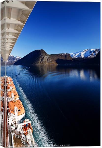 Cruise ship Norwegian Fjord in sunlight Scandinavia Europe Canvas Print by Spotmatik 