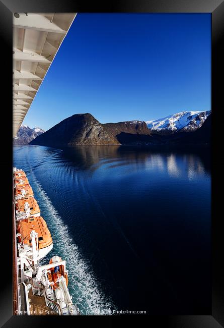 Cruise ship Norwegian Fjord in sunlight Scandinavia Europe Framed Print by Spotmatik 