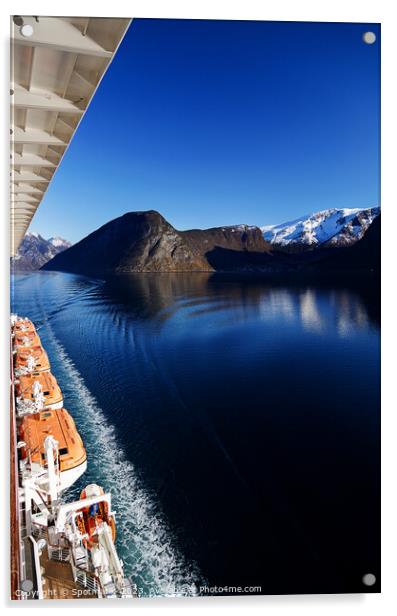 Cruise ship Norwegian Fjord in sunlight Scandinavia Europe Acrylic by Spotmatik 