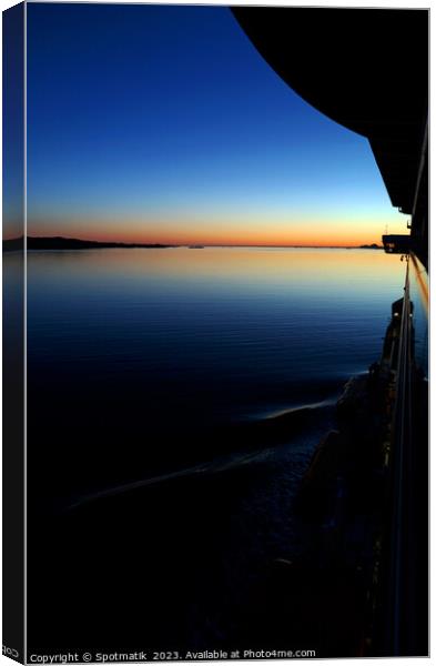 Sunset Silhouette view from Cruise ship Norwegian Fjord  Canvas Print by Spotmatik 