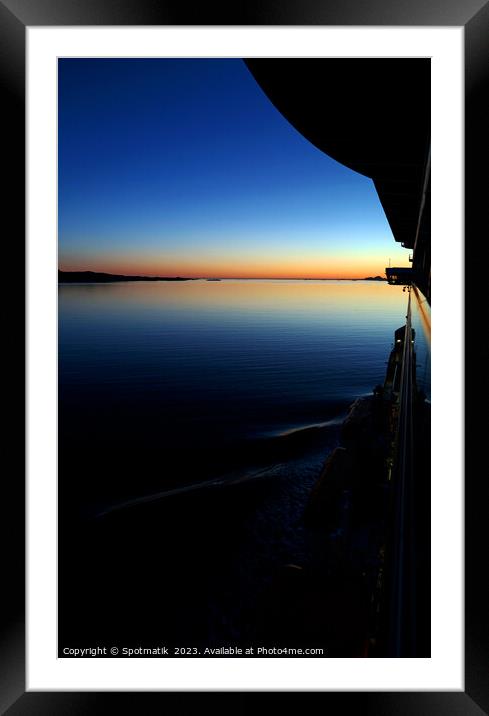 Sunset Silhouette view from Cruise ship Norwegian Fjord  Framed Mounted Print by Spotmatik 