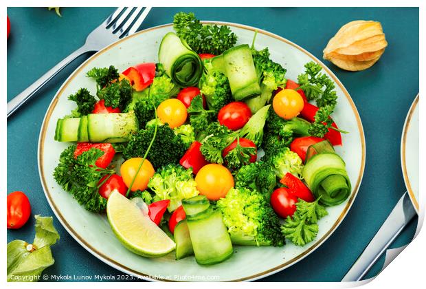 Appetizing salad with physalis, healthy food. Print by Mykola Lunov Mykola