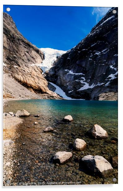 Norwegian valley hiking trail in summer snowy mountains  Acrylic by Spotmatik 