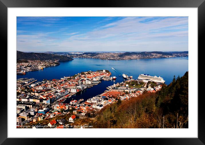 Norway view from Mt Floyen of Bergen city  Framed Mounted Print by Spotmatik 