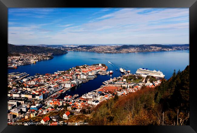 Norway view from Mt Floyen of Bergen city  Framed Print by Spotmatik 