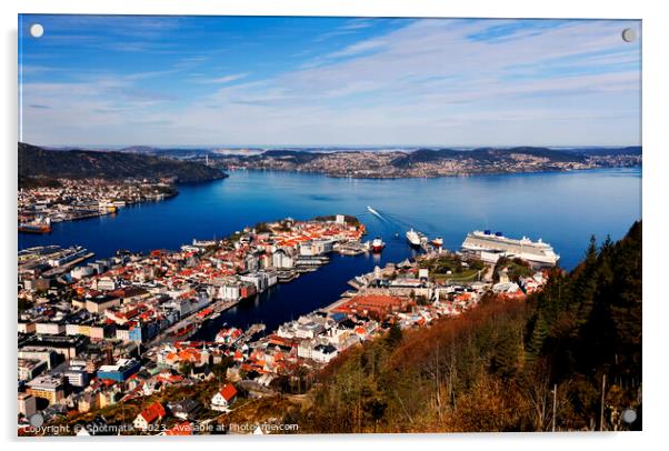 Norway view from Mt Floyen of Bergen city  Acrylic by Spotmatik 