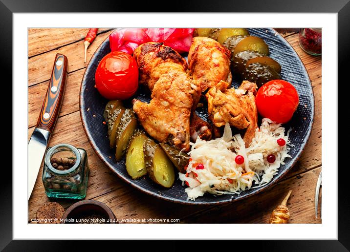 Baked chicken meat and pickles. Framed Mounted Print by Mykola Lunov Mykola