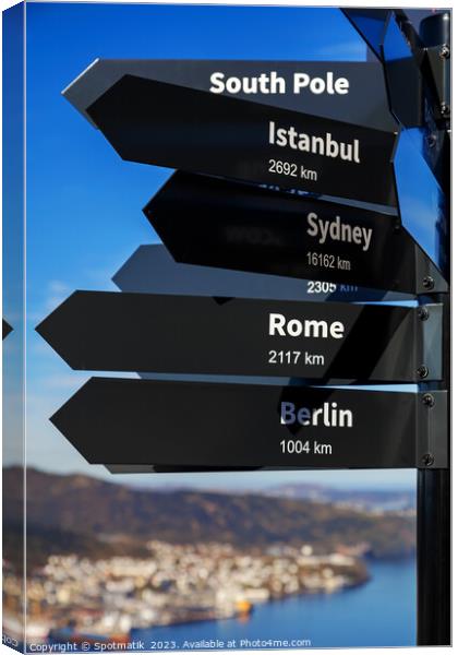 Mile signpost places of the world to explore  Canvas Print by Spotmatik 