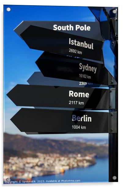 Mile signpost places of the world to explore  Acrylic by Spotmatik 