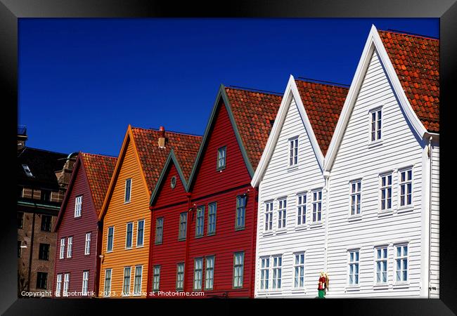 Norway Bergen Multi Colored wooden built Norwegian properties  Framed Print by Spotmatik 