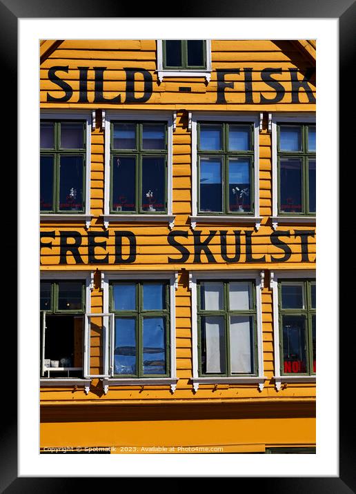 Norway Bergen Multi Colored wooden built Norwegian properties  Framed Mounted Print by Spotmatik 