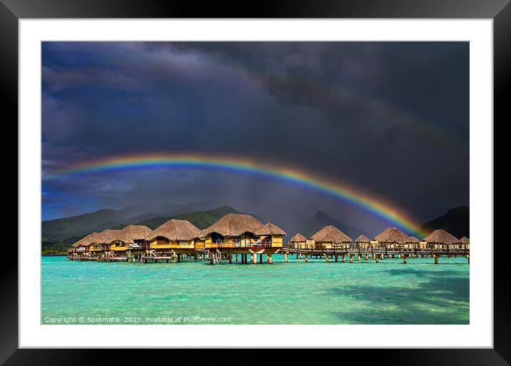 Bora Bora rainbow near Overwater Bungalows French Polynesia  Framed Mounted Print by Spotmatik 