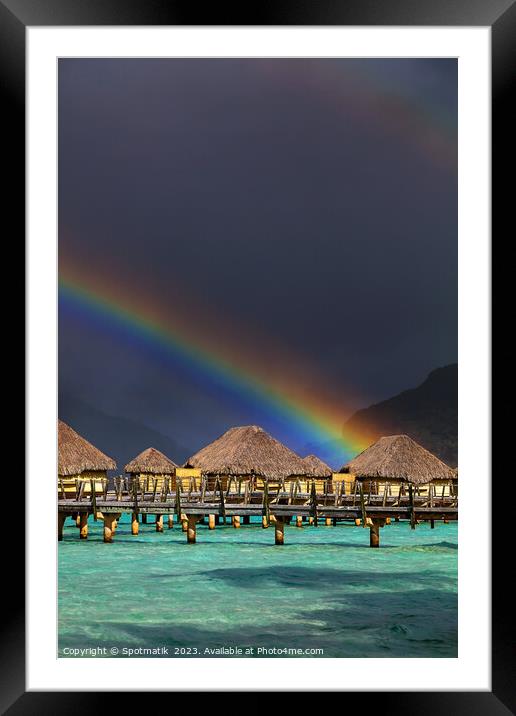 Multicolored rainbow arch Bora Bora luxury Overwater bungalows  Framed Mounted Print by Spotmatik 