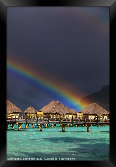 Multicolored rainbow arch Bora Bora luxury Overwater bungalows  Framed Print by Spotmatik 