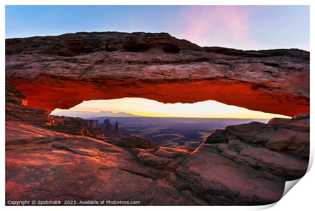 Mesa Arch sunrise Canyonlands National Park Utah USA Print by Spotmatik 