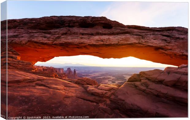 Desert sunrise view Mesa Arch Moab Utah America  Canvas Print by Spotmatik 