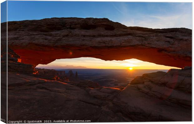 Moab Utah sun rising Mesa Arch Canyonlands America Canvas Print by Spotmatik 