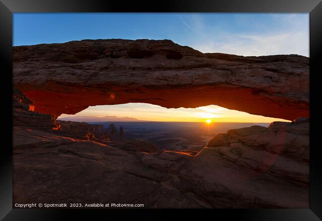 Moab Utah sun rising Mesa Arch Canyonlands America Framed Print by Spotmatik 