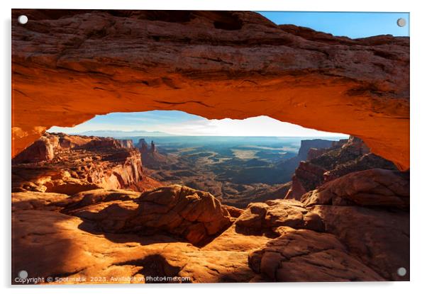 View of the rising sun Mesa sandstone Arch  Acrylic by Spotmatik 