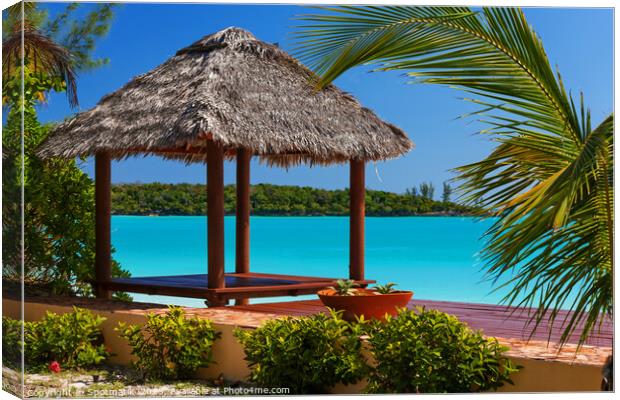Beach with tropical house luxury vacation resort Bahamas Canvas Print by Spotmatik 