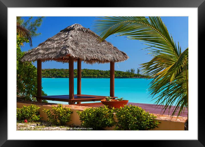 Beach with tropical house luxury vacation resort Bahamas Framed Mounted Print by Spotmatik 