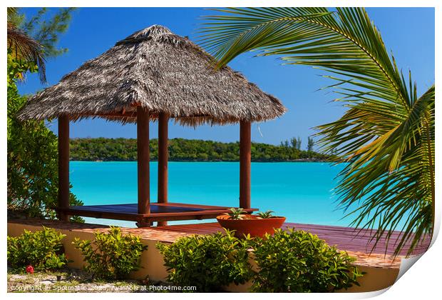 Beach with tropical house luxury vacation resort Bahamas Print by Spotmatik 