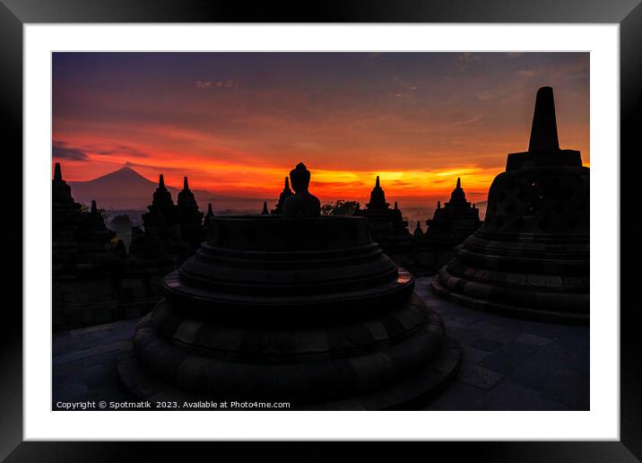Sunrise over Borobudur religious stone temple Indonesia Asia Framed Mounted Print by Spotmatik 