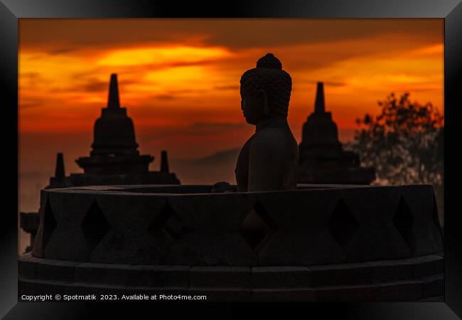 Borobudur Java sunrise Hinduism and Buddhism Statues Asia Framed Print by Spotmatik 