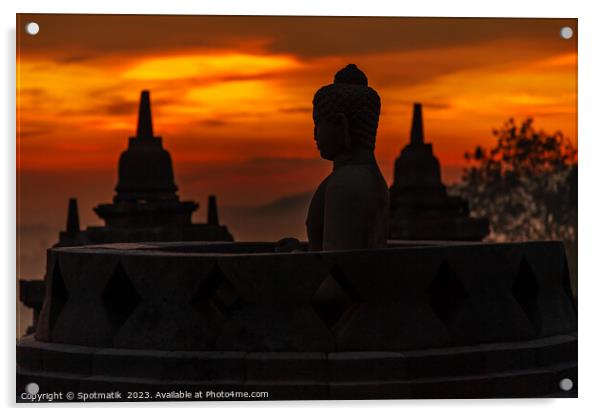 Borobudur Java sunrise Hinduism and Buddhism Statues Asia Acrylic by Spotmatik 