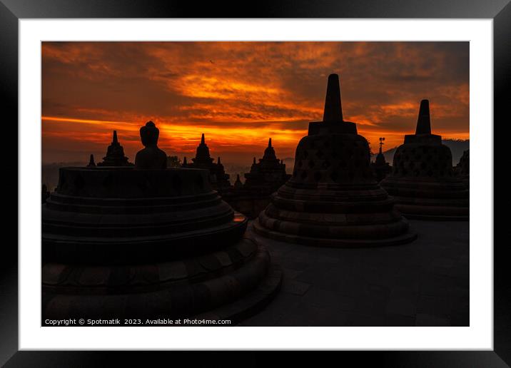 Asian sunrise Borobudur temple to Buddhism Hinduism Indonesia Framed Mounted Print by Spotmatik 