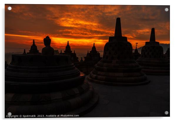 Asian sunrise Borobudur temple to Buddhism Hinduism Indonesia Acrylic by Spotmatik 