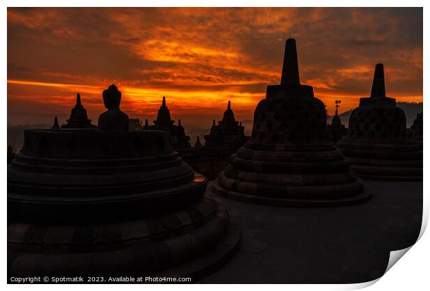 Asian sunrise Borobudur temple to Buddhism Hinduism Indonesia Print by Spotmatik 