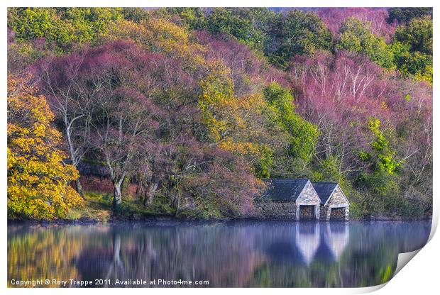 Boat houses on Llyn Dinas Print by Rory Trappe