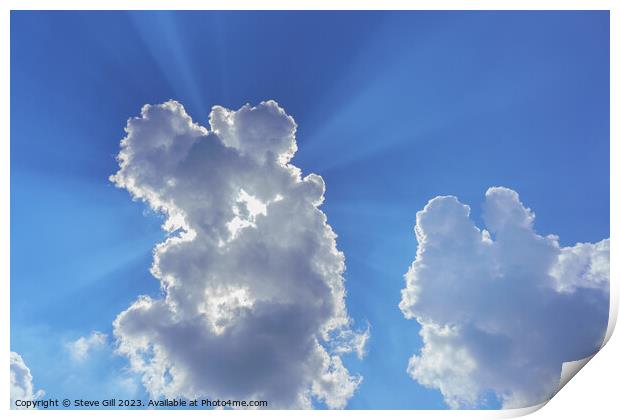 White and Grey Clouds with Sunrays Shining Through. Print by Steve Gill