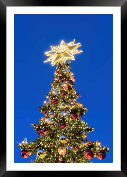 Christmas Tree With Bethlehem Star At Night Framed Mounted Print by Artur Bogacki