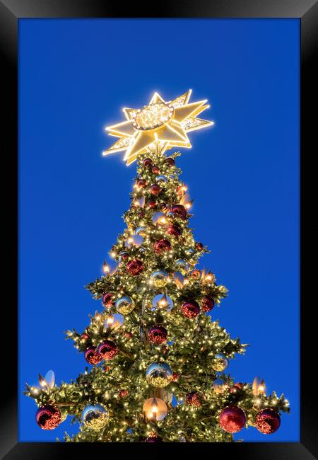 Christmas Tree With Bethlehem Star At Night Framed Print by Artur Bogacki
