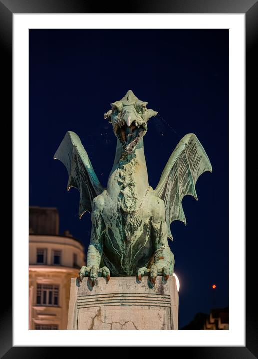 Dragon At Night In Ljubljana Framed Mounted Print by Artur Bogacki